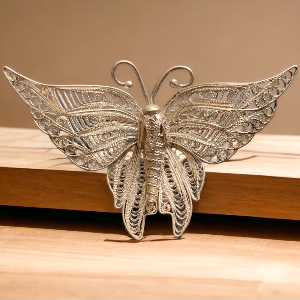 Vintage sterling filigree butterfly brooch